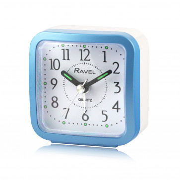 Mini Bedside Quartz Alarm Clock - Blue/White