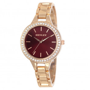 Diamante Bracelet Watch - Rose Gold/Deep Red