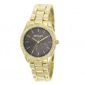 Delicate Etched Patterned Dial Bracelet Watch - Gold/Coffee