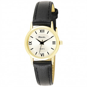 Women's Traditional Roman Numeral Strap Watch - Black / Gold