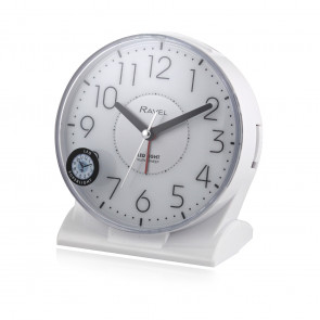 Large Contemporary Bedside / Mantel Quartz Alarm Clock - White