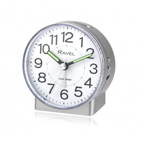 Round Mid Sized Bedside Quartz Alarm Clock - Silver