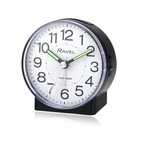 Round Mid Sized Bedside Quartz Alarm Clock - Black