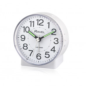 Round Mid Sized Bedside Quartz Alarm Clock - White