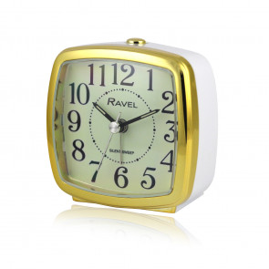 Retro Styled Small Size Bedside Quartz Alarm Clock - White / Gold