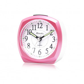 Mid sized Bedside Quartz Alarm Clock - Pink / White